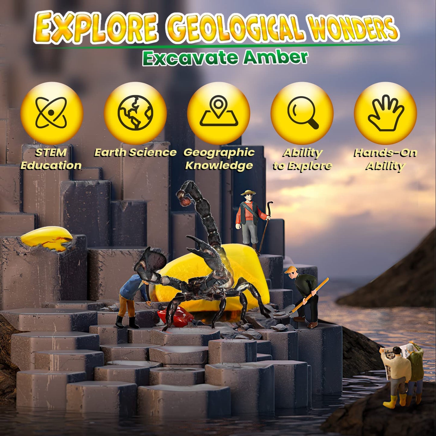 GobiDex Amber Dig Kit-Artificial Insect Resin, Excavate 6 Insects Specimens, STEM Geographic Educational Bugs Toys, Excavation Toys for Fun Bugs Party Favors, Science Kits for Kids Age 6-8 8-12