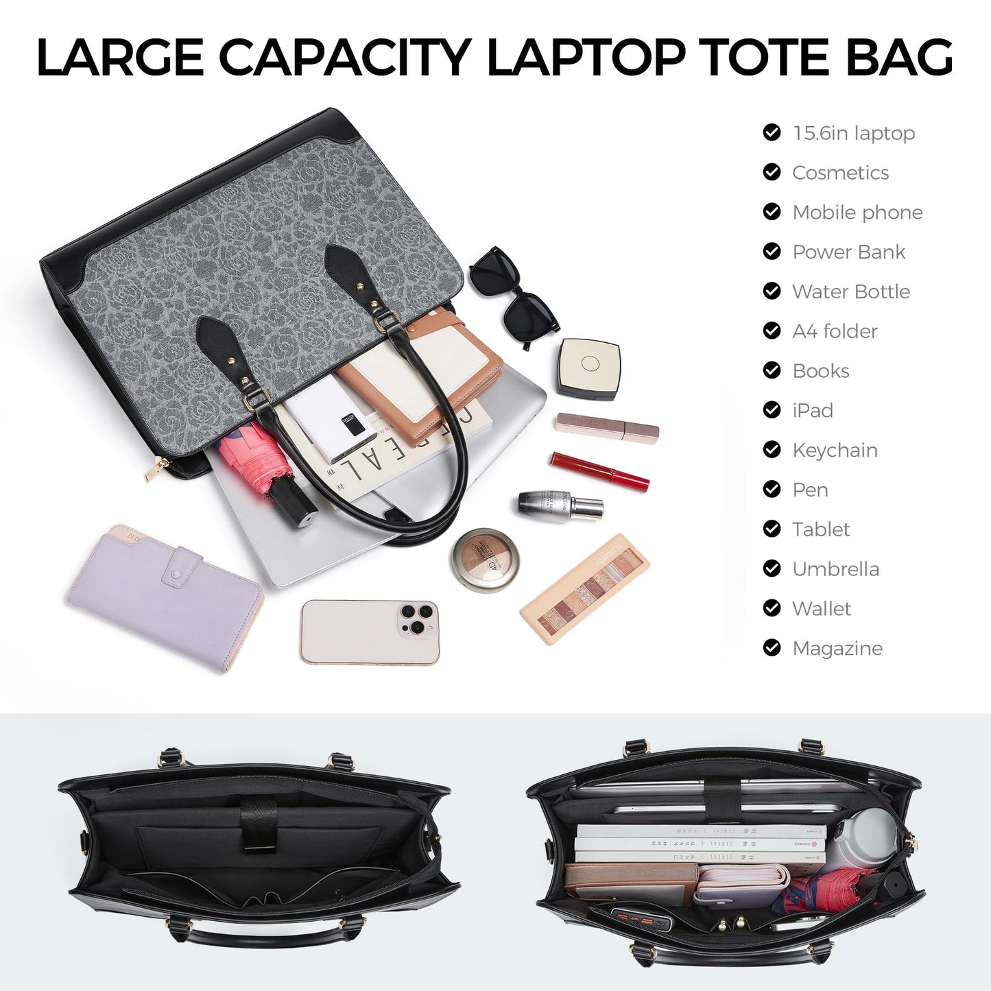 Laptop Bag for Women 15.6 Inch Work Tote Bag for Women,Leather Computer Bags Waterproof Tote Professional Briefcase,Large Capacity Business Office Bag for Work