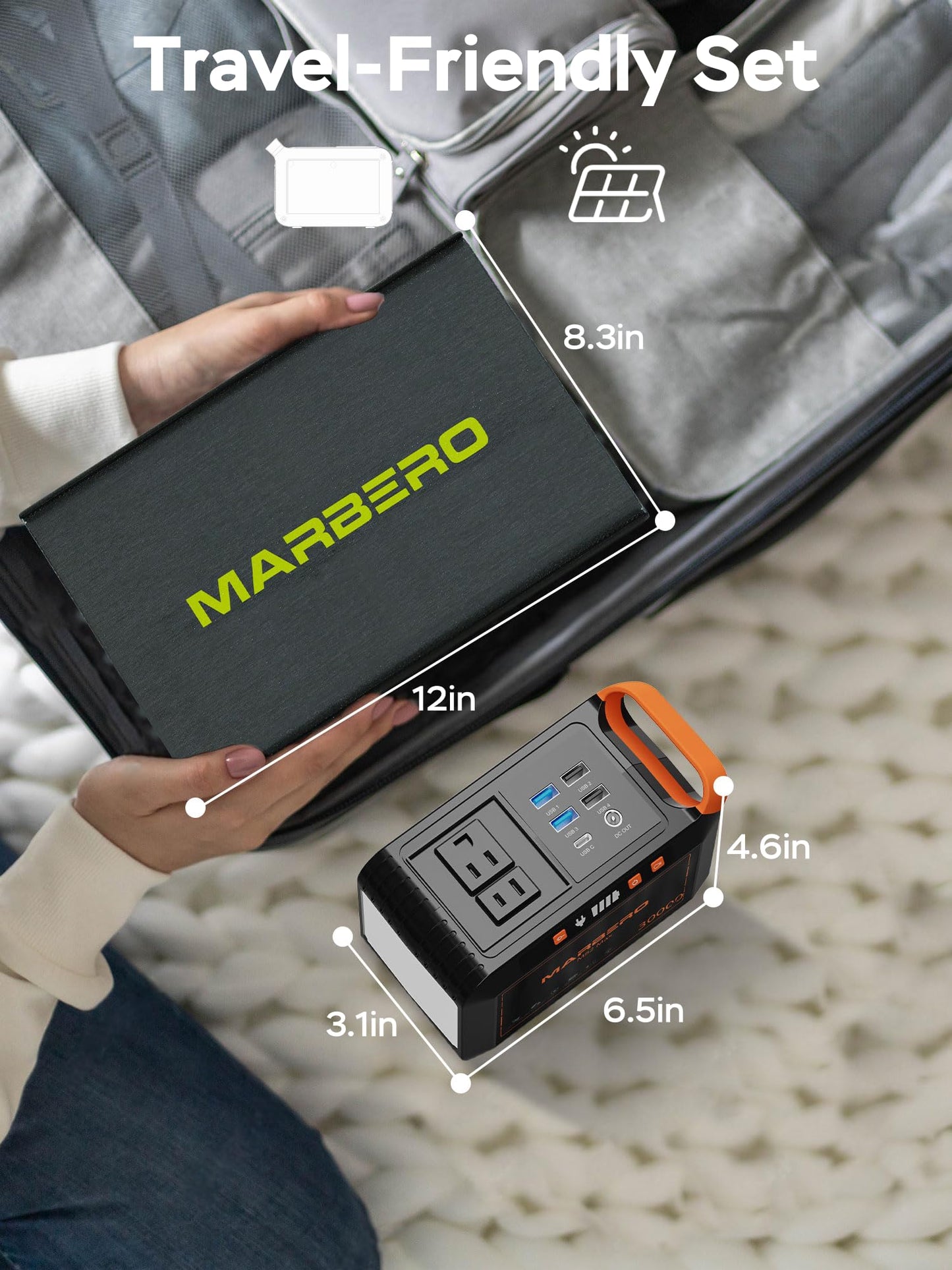 MARBERO 111Wh Solar Generator with Solar Panel Included Portable Power Station 120W with Foldable Panel 30W Set for Camping Outdoor Hiking Fishing Emergency