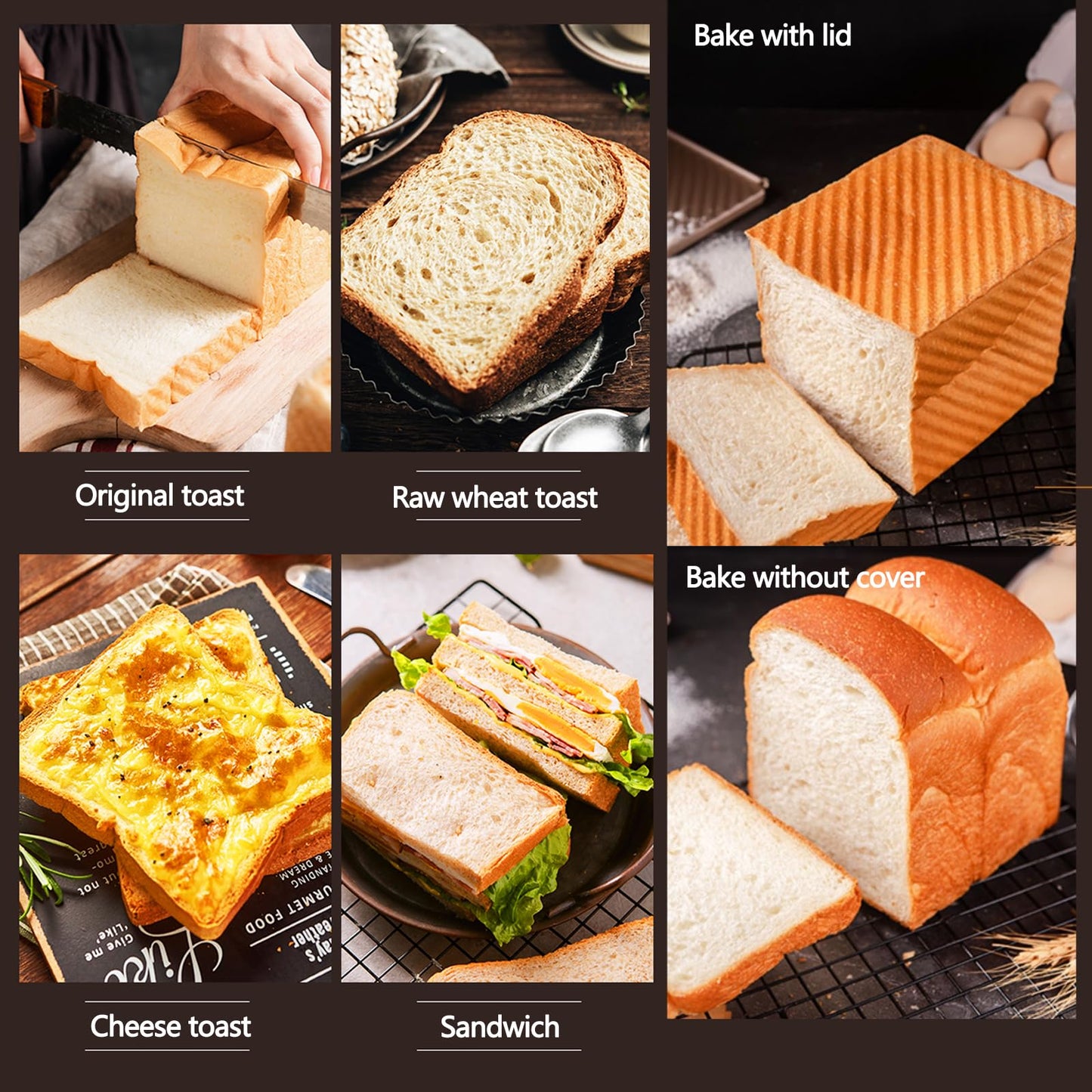 Pullman Loaf Pan with Lid, Non-Stick Bakeware Golden Corrugated Carbon Steel Bread Toast Box Mold with Cover for Baking Bread, 1 lb Dough Capacity