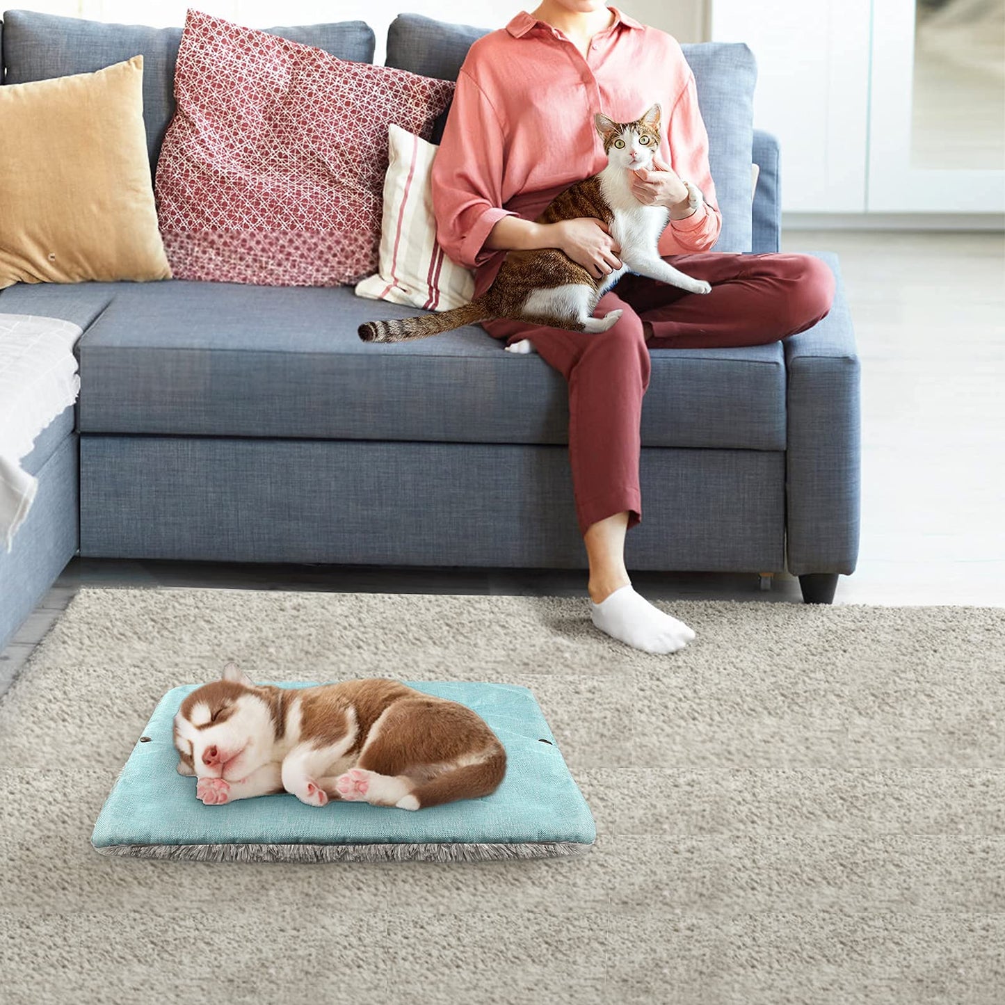 HDLKRR Cat Bed Self Warming, Foldable Self Heated Cat Mat with Removable Cover Heating Pad 24 x 20 inch Extra Warm Thermal Pet Pad for Indoor Outdoor Cats, Non-Slip Bottom Washable Non Electric