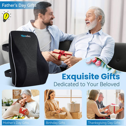 Lumbar Support Pillow for Office Chair Car Back Support Pillow, Memory Foam Gaming Chair Desk Chair Back Cushion for Lower Back Pain Relief, Ergonomic Back Rest with Double Adjustable Straps