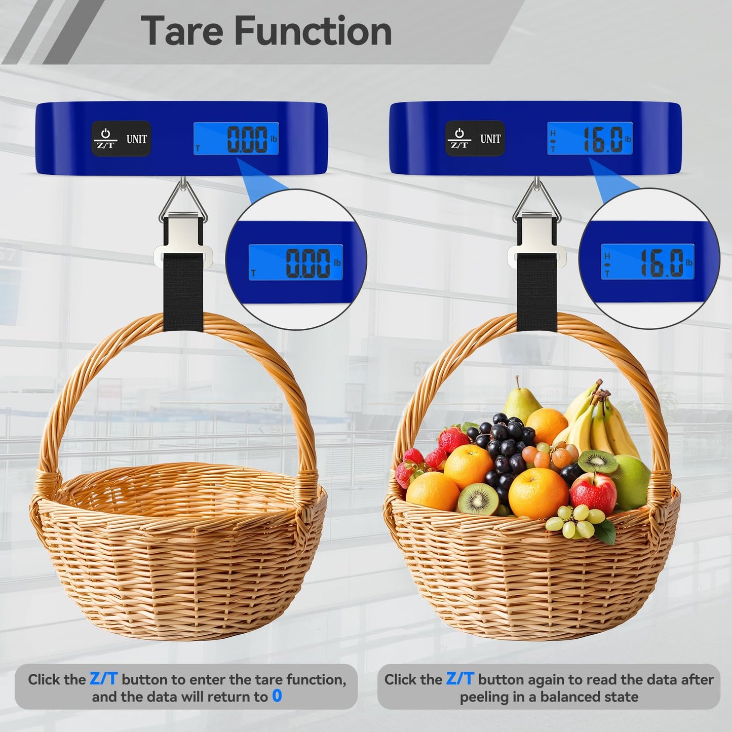 Luggage Scale, Dr.meter Luggage Weight Scale Backlight LCD Display PS02 110lb/50kg Electronic Balance Digital Postal Travel Accessories with Rubber Paint Handle Temperature Sensor, Blue