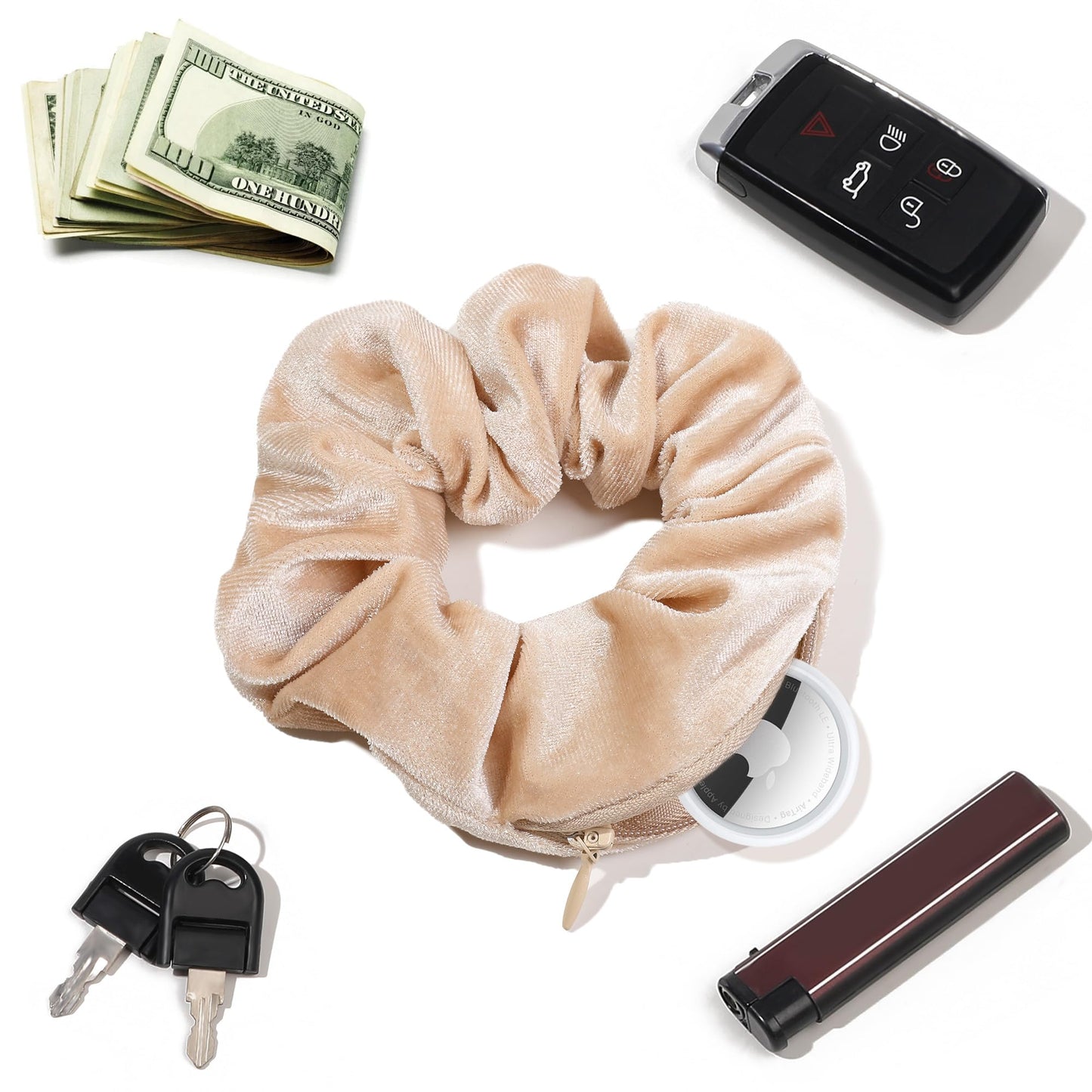 Pocket Scrunchies Hair Ties with Hidden Zipper Stash Scrunchy Ponytail Holder