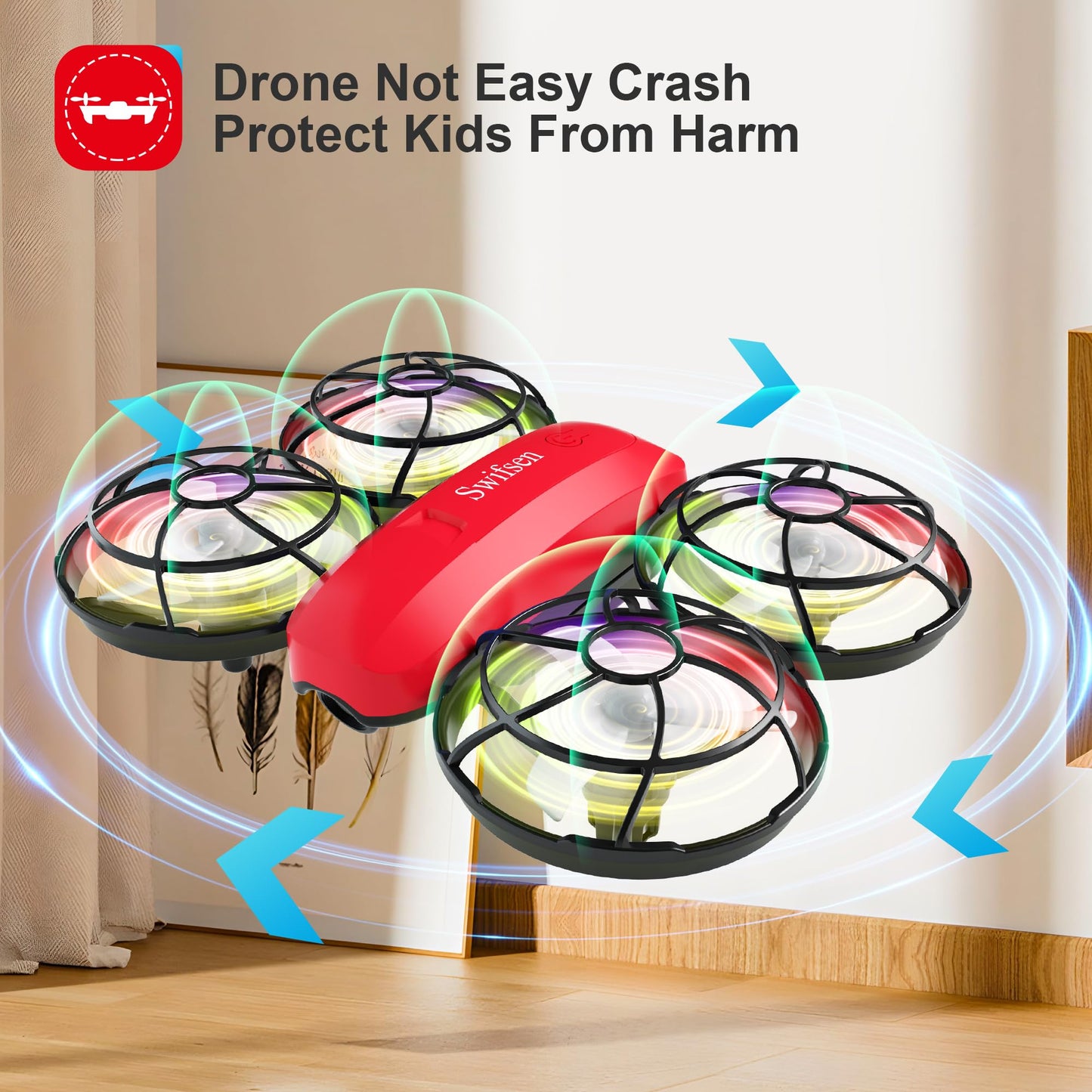 Swifsen Drone with Camera for Kids and Beginner,Birthday Gift Toy for Boys and Girl,Indoor Quadcopter Plane for Boy,Small Helicopter with Auto Hovering, 3D Flips, Headless Mode,2 Batteries