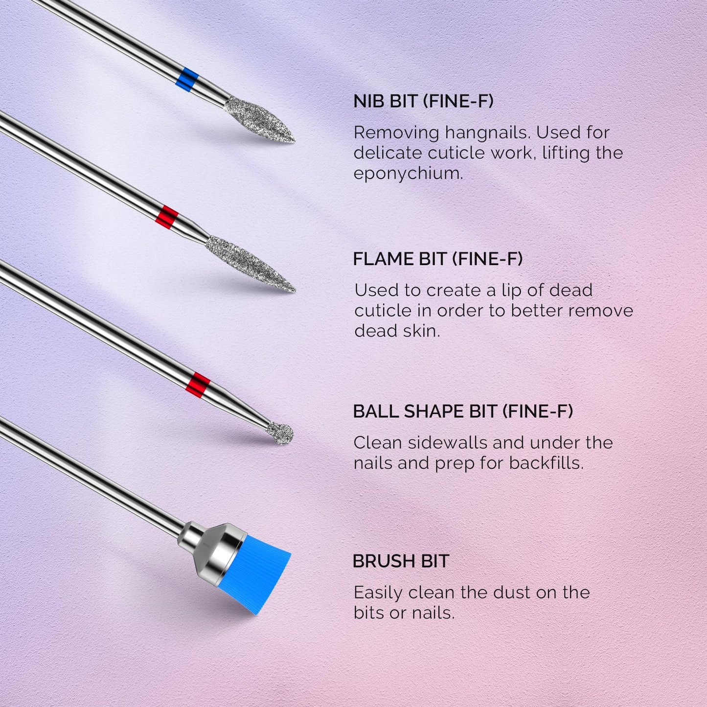 MelodySusie Nail Drill Bits Set, 7pcs Tungsten Carbide Diamond Nail Drill Bits for Acrylic Nails Poly Gel Cuticle Remove, 3/32'' Professional Nail Bits for Nail Drill Efile, Manicure Pedicure Tools