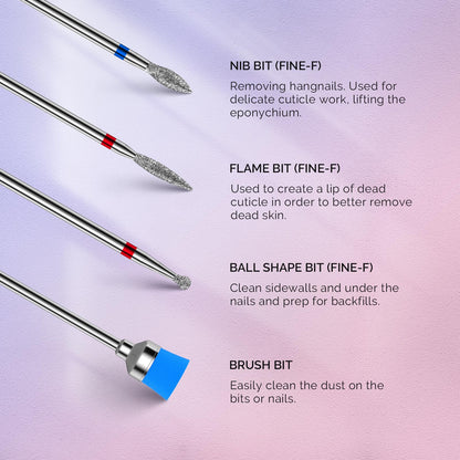 MelodySusie Nail Drill Bits Set, 7pcs Tungsten Carbide Diamond Nail Drill Bits for Acrylic Nails Poly Gel Cuticle Remove, 3/32'' Professional Nail Bits for Nail Drill Efile, Manicure Pedicure Tools
