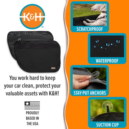 K&H Pet Products Car Door Protector for Dogs, 2 Pack Waterproof Interior Pet Car Door Protector from Dog Scratching, Stay Put Cover Design, Fits Most Vehicles, Washable - 27 x 19in Black