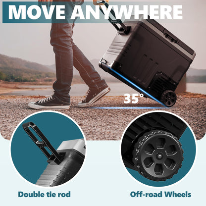 EUHOMY 12 Volt Refrigerator, 53QT(50L) Electric Cooler, Portable Freezer 12V/24V DC 110-240V AC, 12V Fridge -4℉~68℉, 12V Cooler with Wheels & 2 Baskets for Travel, Truck, Boat, Camping