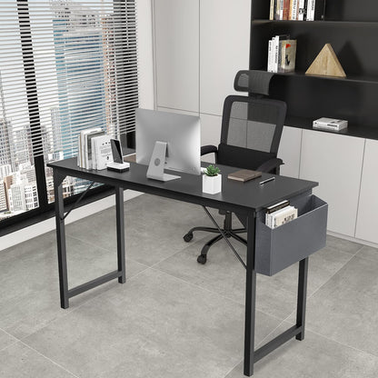 OLIXIS Computer Office Desk, 48 Inch Writing Work Study PC Wood Modern Desk with Storage Bag & Headphone Hook Simple Bedroom for 2 Person Kids Student Table, Black