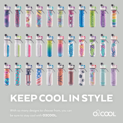 O2COOL Arctic Squeeze Mist 'N Sip Insulated Bottle w/Silicone Spout Cover And Locking Misting Function - 20 oz, Crackle Blue