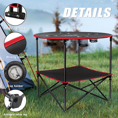 Grovind Portable Camping Table, Outdoor Beach Tables for Sand Foldable Picnic Table with 4 Cup Holders & Carry Bag, Lightweight Waterproof Canvas Tables for Outside, Fishing, Hiking, Tailgating