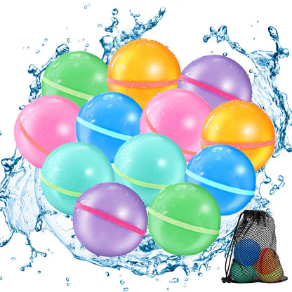 12Pcs Reusable Water Balloons, Magnetic Self Sealing Quick Fill Water Balloons, Summer Water Toys Refillable Water Bomb, Outdoor Pool Toys, Used for Water Fight Game, Summer Party.