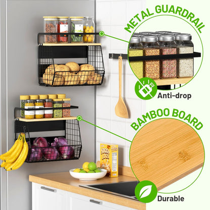 Magnetic Shelf for Fridge with Wood Lid, Fruit Potato and Onion Storage Bins, Pantry Organizers & Storage, Large Container Magnetic Spice Rack for Refrigerator, Kitchen Counter, Cabinet