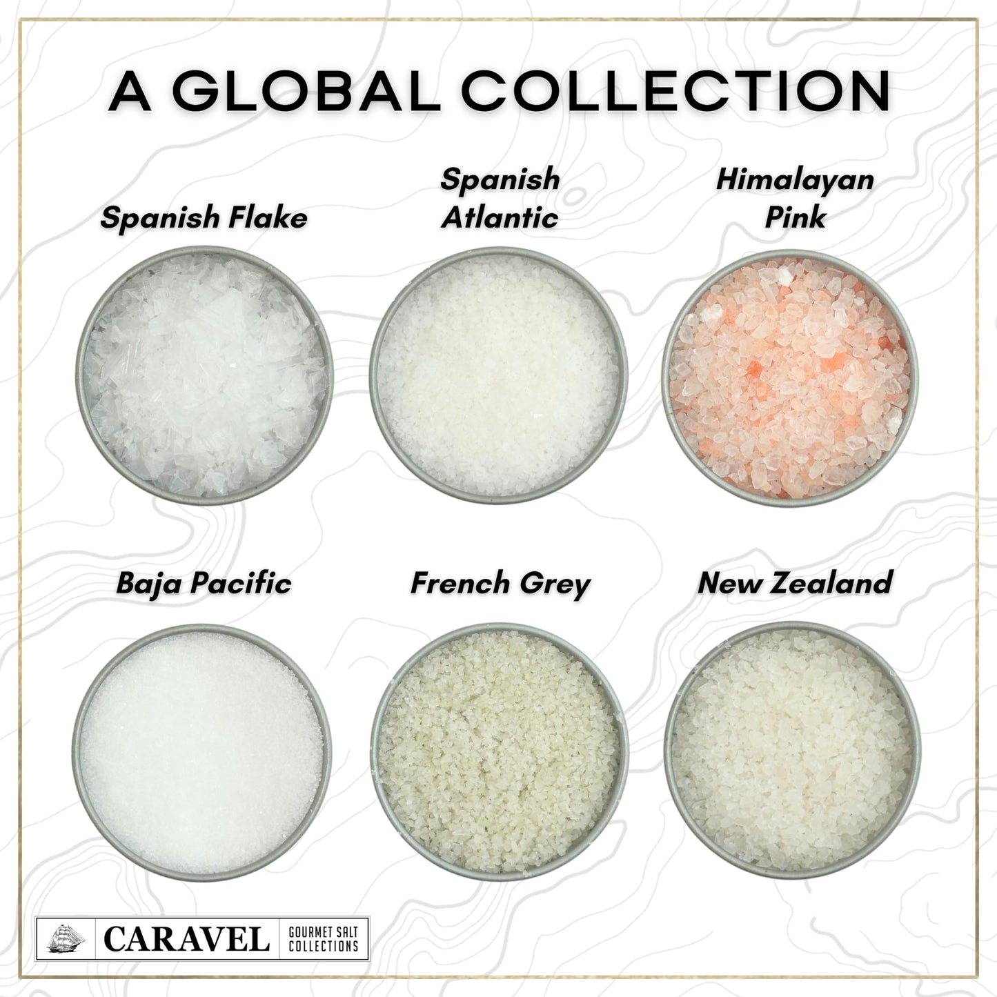 Natural Sea Salt Sampler Set, Pure Finishing with a Rich Taste, Gourmet Cooking Gift and Variety Pack from Around The World, 0.5 oz x Bundle of 6 Imported Salts - Caravel Gourmet