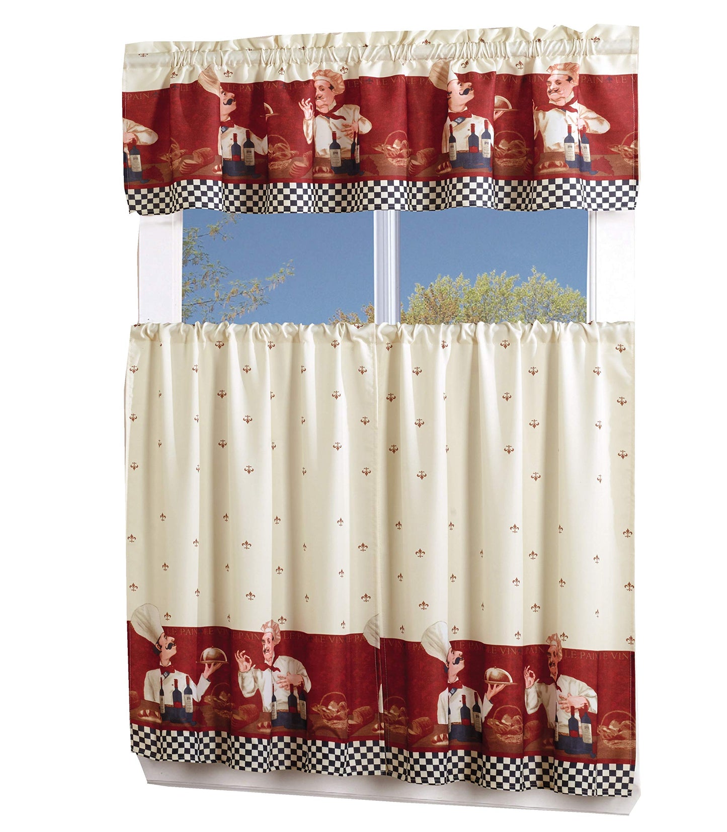 MarCielo 3 Piece Printed Floral Kitchen/Cafe Curtain with Swag and Tier Window Curtain Set, Chef