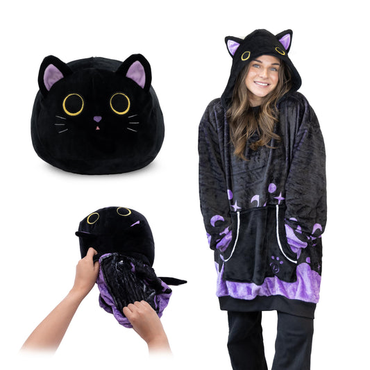 Plushible Wearable Blanket Hoodie, Cosmo the Cat, 2-in-1 Oversized Hoodie Blanket Pillow, Long Sleeve Sweatshirt Pocket, Cozy Gift