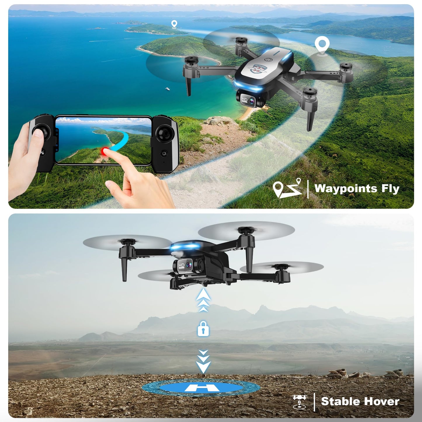 Drone with Camera 1080P FPV Foldable Drone for Beginners, Mini Drone with Altitude Hold, One Key Take Off/Land, Trajectory Flight, 3D Flip, 3 Speeds, Gravity Control,Toys for Boys Girls