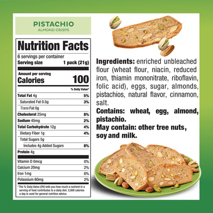 Nonni's, Thin addictives Pistachio Almond Crisps, 4.4 Ounce
