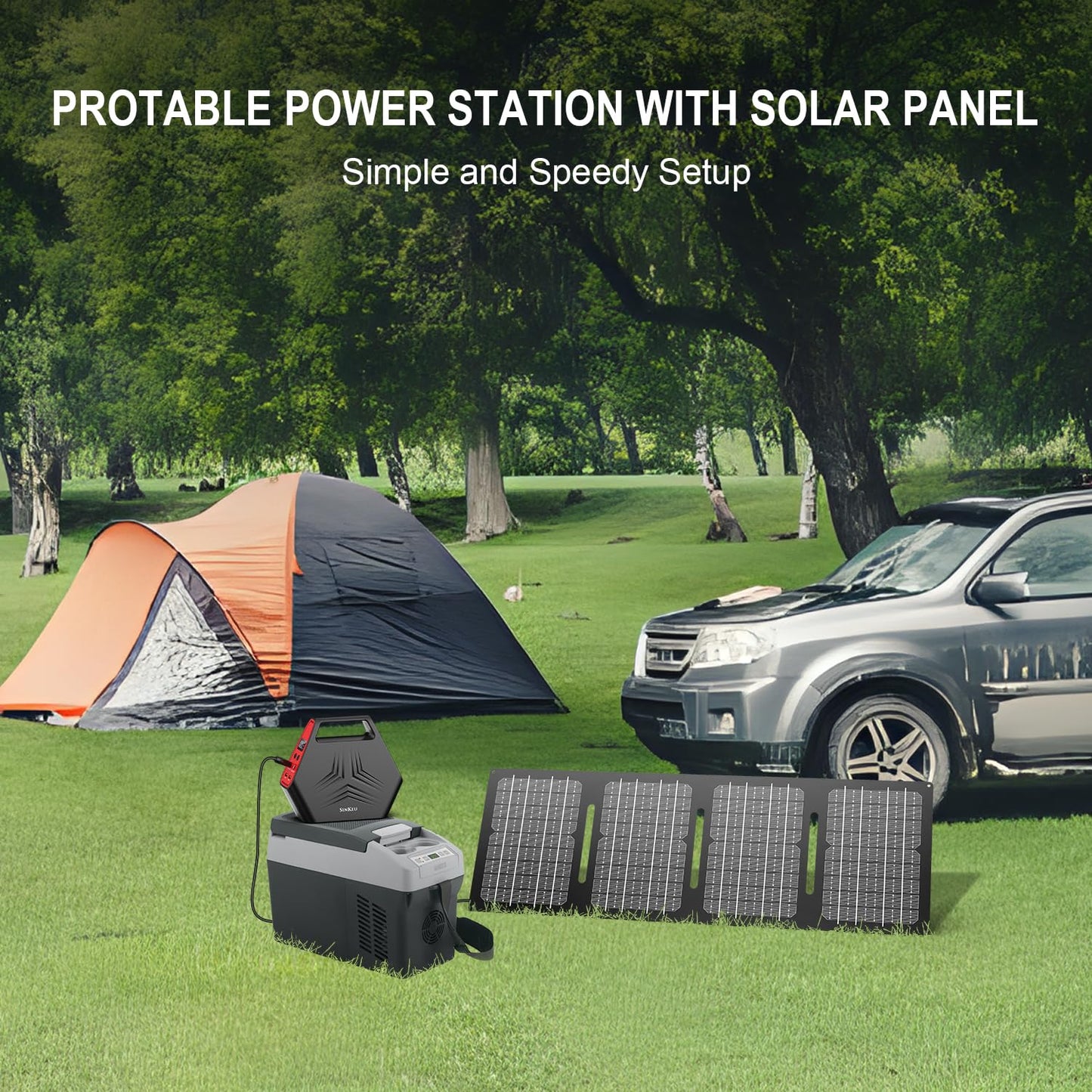100W Solar Generator with 40W Foldable Solar Panel, Sinkeu 24600mAh Power Bank with AC Outlet for Home Use 97.68Wh Portable Power Station for Camping Hurricane Emergency