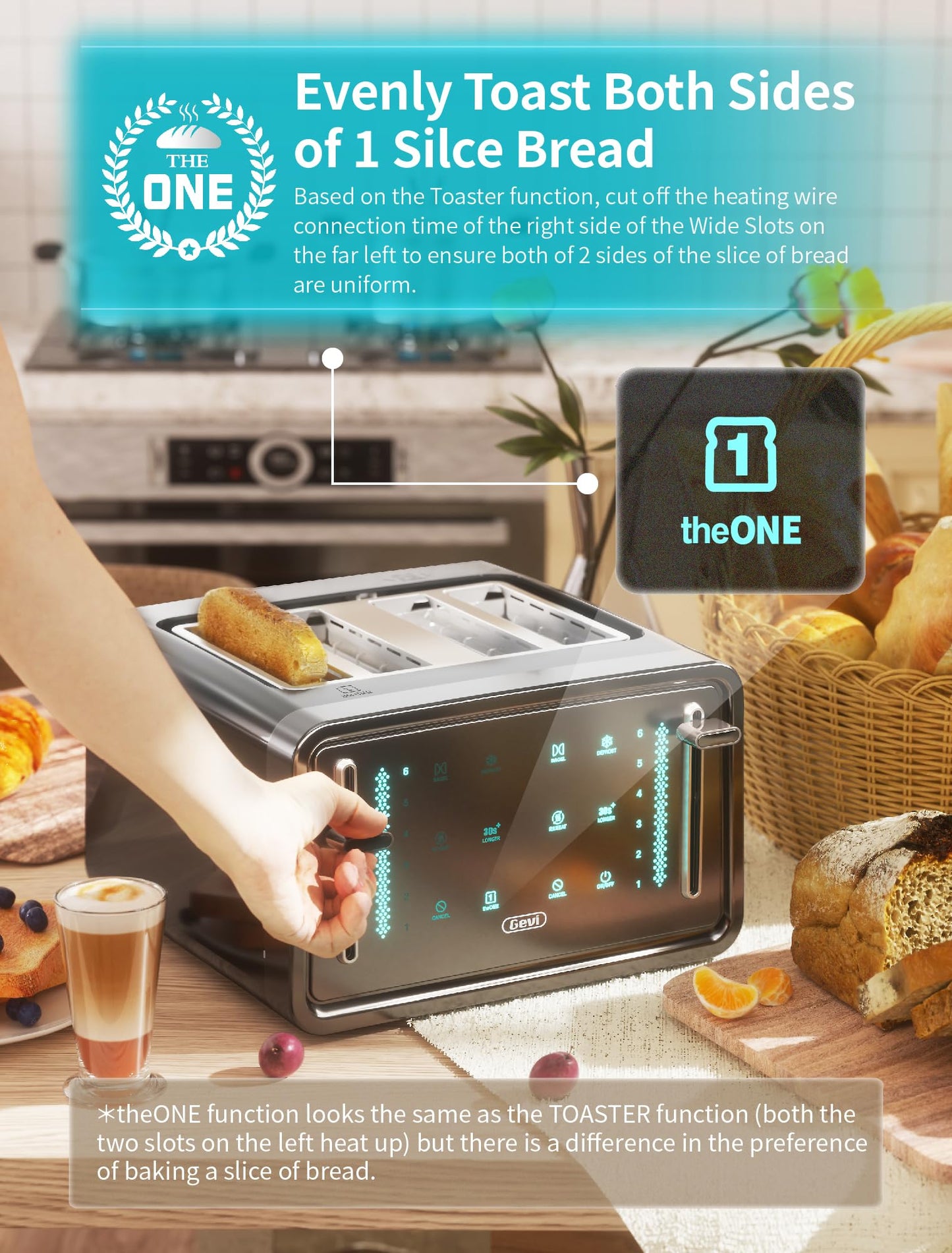 Gevi Toaster 4 Slice,Led Display Touchscreen Bagel Toaster with Dual Control Panels of Bagel/Reheat/Defrost/Cancel/Toasting One Slice/Longer Function,6 Shade Setting
