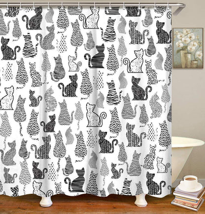 LIVILAN Cat Shower Curtain for Bathroom Cute Shower Curtain with 12 Hooks Kitten Animal Decorative Black and White Fabric Bath Curtain Gift for Cat Lovers Kids and Girls Machine Washable (72"W X 72"H)