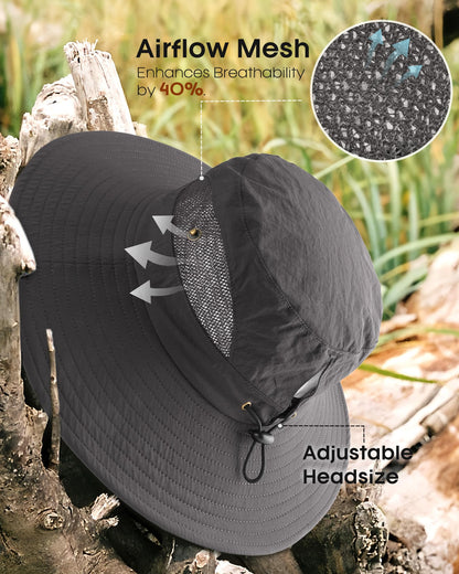 FURTALK Womens Sun Hat Beach Summer Wide Brim UPF 50+ Outdoor Protection Foldable Lightweight Ponytail Bucket Hat Dark Grey, One Size