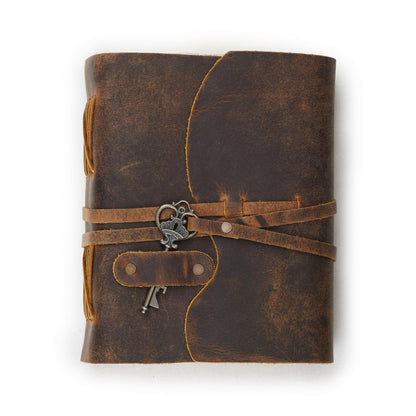 LEATHER VILLAGE Vintage Leather Journal – 200 Handmade Vintage Deckle Edge Paper – Leather bound Journal For Women Men – Vintage Key Closure - Book of Shadows - Cappuccino Brown - 6X4 inches (A6)
