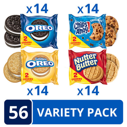 OREO Original, OREO Golden, CHIPS AHOY! & Nutter Butter Cookie Snacks Variety Pack, School Snacks, 56 Snack Packs (2 Cookies Per Pack)