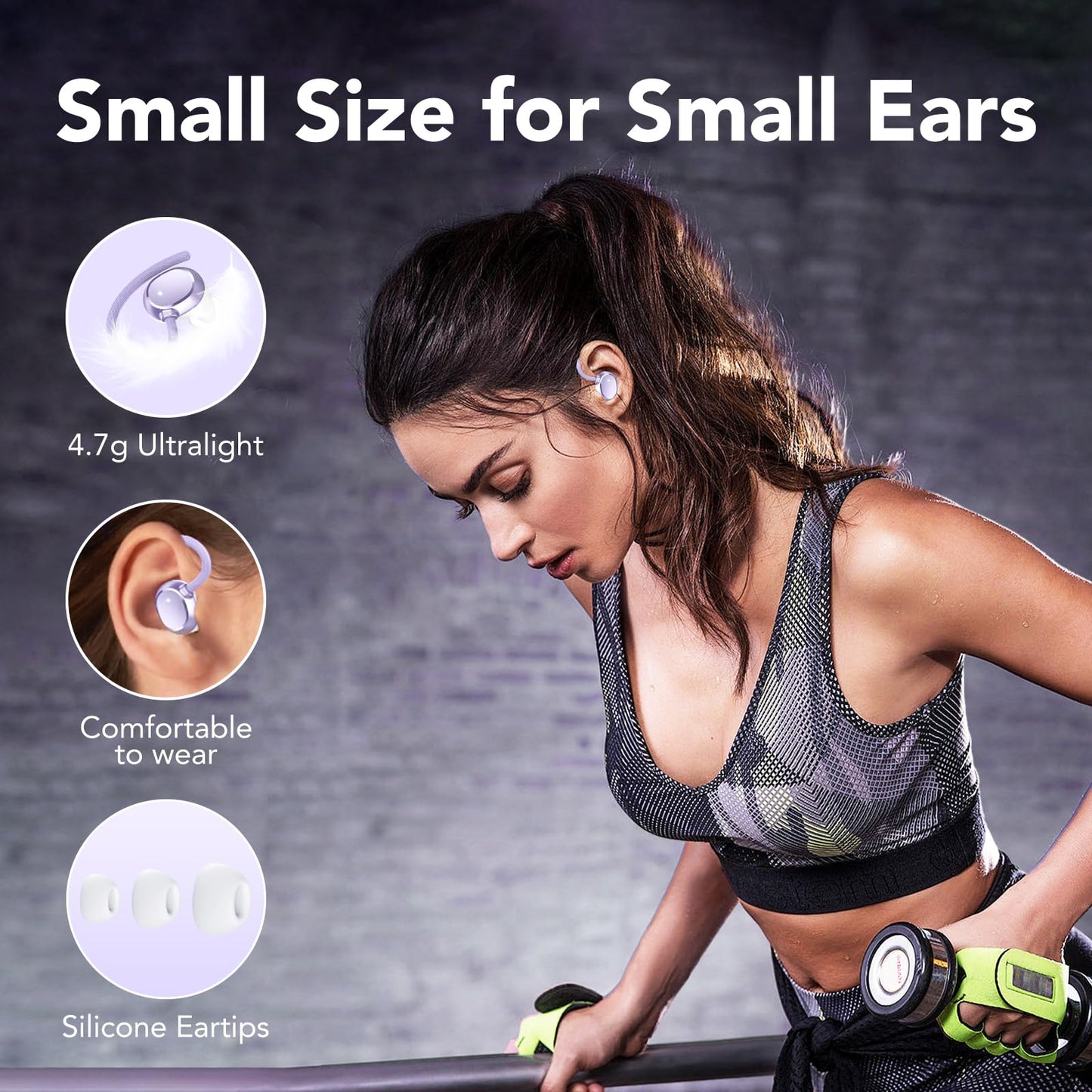 KT1 Wireless Earbuds V5.3 Bluetooth Earbuds 120Hrs Playtime, 4.7g Mini Size Painless Wear, IPX7 Waterproof, Deep Bass 2.0, Over-Ear Ear Buds Wireless Bluetooth Headphones for Sport Running(Purple)