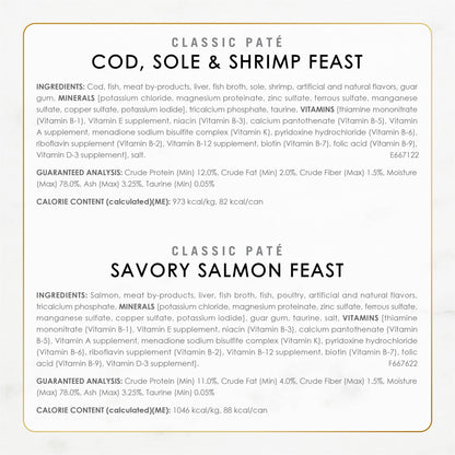 Purina Fancy Feast Seafood Classic Pate Collection Grain Free Wet Cat Food Variety Pack - (2 Packs of 12) 3 oz. Cans