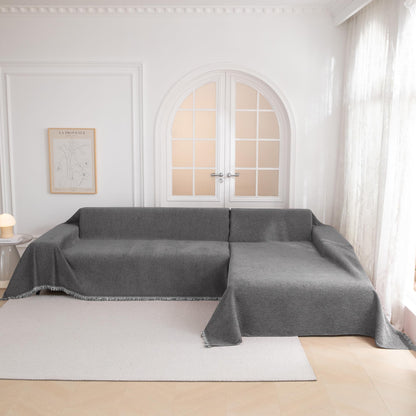 MYSKY HOME Couch Cover for Dogs, Washable Couch Covers, Non Slip Couch Sofa Cover, Couch Cover 2 Cushion Sofa Dogs Furniture Protector with Tassels Chenille Sofa Covers for Pets, 71"x118", Dark Grey