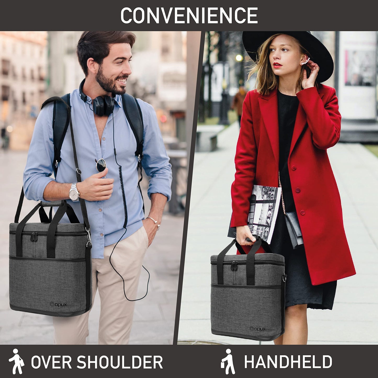 opux 6 Bottle Carrier Tote | Insulated Padded Wine Cooler Bag for Travel. Picnic, BYOB | Portable Leakproof Wine Tote Bag for Dinner, Party, Christmas, Wine Gift for Women, Men (Charcoal Gray)