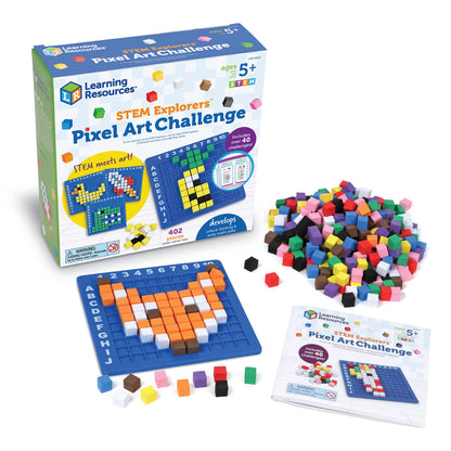 Learning Resources STEM Explorers Pixel Art Challenge - Math Puzzles, Pattern Blocks, Creativity for Kids Sensory Bin, Arts and Crafts, Math Manipulatives, Building Toys, Montessori