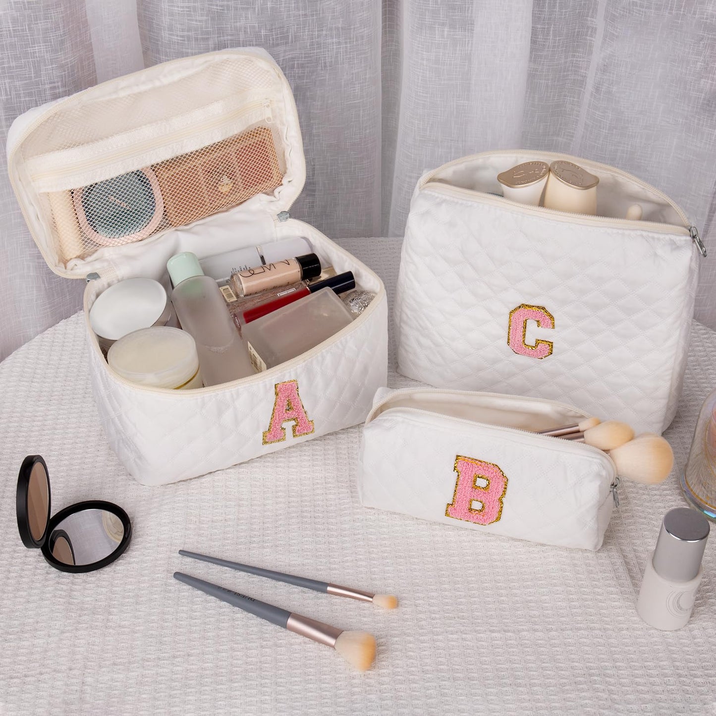 nitial Makeup Bag, Personalized Monogram Cosmetic Bag Set, Large Make up Bags | Travel Toiletry Bag | Makeup Bag for Girls Teen Girl Friend Sister Wife Girlfriend Gifts Daughter (Letter M)