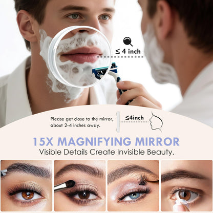 LuxeVue Makeup Mirror with Lights, Vanity Mirror with 3 Lighting Modes, Light Up Mirror, Touch Sensor, AC-Powered, 360° Rotatable, Metal Frame, with Detachable 3.5" 15X Spot Mirro, Gift for Women