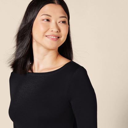 Amazon Essentials Women's Slim-Fit 3/4 Sleeve Boat Neck T-Shirt, Black, X-Large