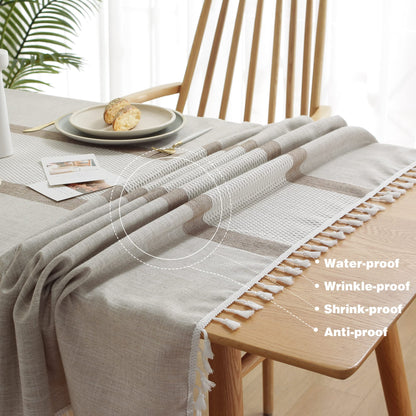 Pahajim Camping Tablecloth Kitchen Table Cloth Rectangle Table Cover for Farmhouse Tablecloths with Tassels Christmas (Double Stripe Coffee, Square,55 x 55 Inch,4 Seats)