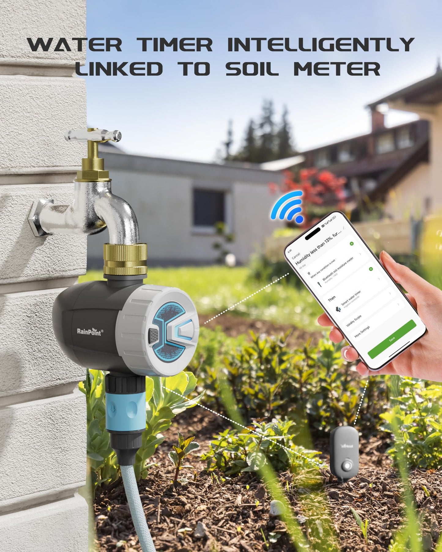 RAINPOINT WiFi Water Timer, Brass Inlet Smart Hose Faucet Timer, Automatic Irrigation System Controller for Yard Watering, APP Control via 2.4Ghz WiFi and Bluetooth (V2, 2025 Release)
