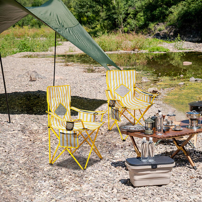 Nazhura 2 Pack Folding Camping Chair with Cooler Pouch, Mesh Backrest and Cup Holder Pocket (Yellow, 2 Pack)