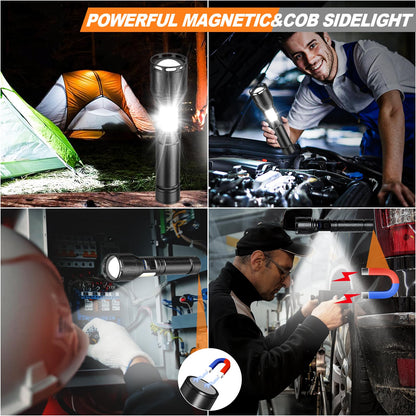 MOREVAC Flashlights High Lumens Rechargeable- Super Bright Tactical Magnetic LED Flash Light with 8 Modes,COB Work Light,Waterproof,Power Handheld Flashlight for Emergency,Hurricane,Hiking