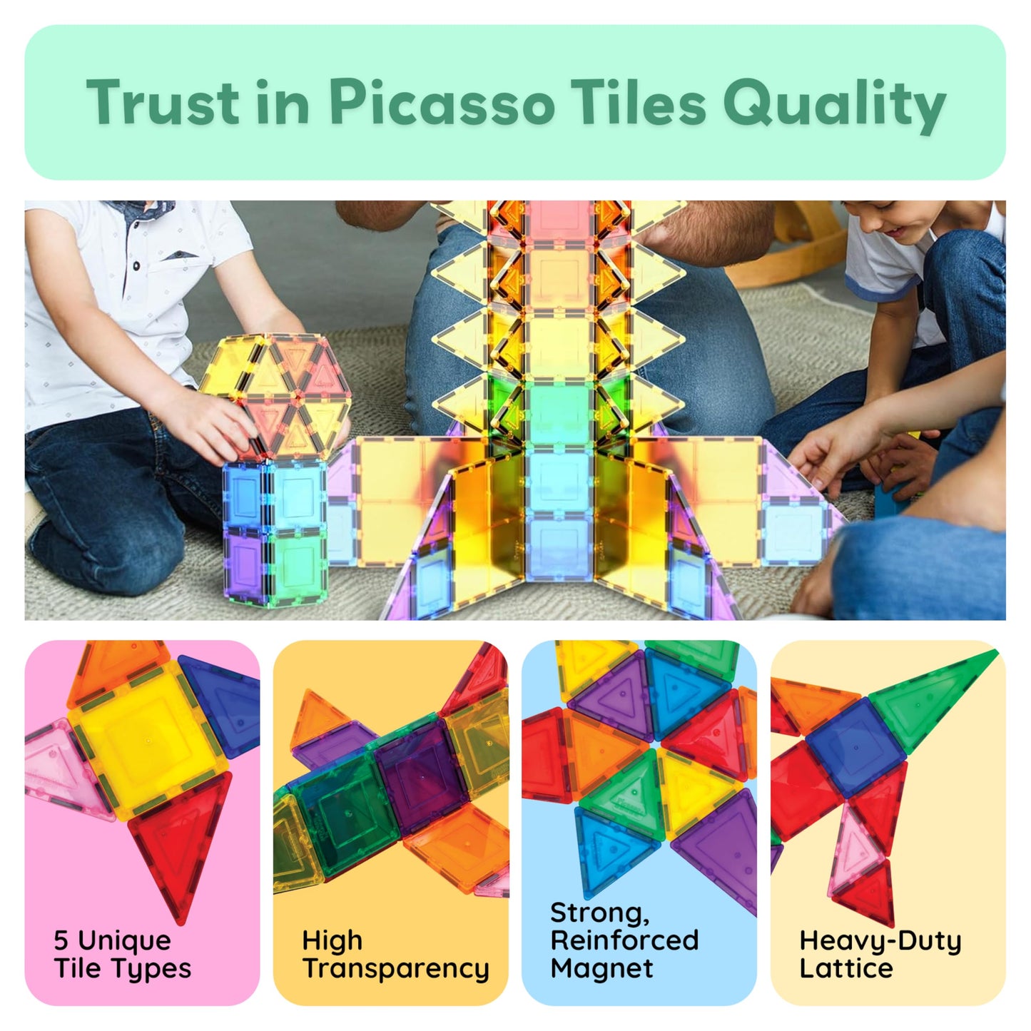 PicassoTiles 100 Piece Set 100pcs Magnet Building Tiles Clear Magnetic 3D Blocks Construction Playboards, Creativity Beyond Imagination, Inspirational, Recreational, Educational Conventional
