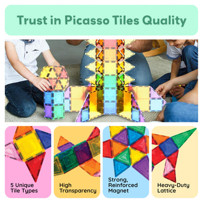PicassoTiles 100 Piece Set 100pcs Magnet Building Tiles Clear Magnetic 3D Blocks Construction Playboards, Creativity Beyond Imagination, Inspirational, Recreational, Educational Conventional