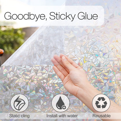 rabbitgoo Window Privacy Film Rainbow Film Decorative Window Sticker, 3D Static Stained Glass Cling Tint for Home Heat Control Non-Adhesive, 17.5 x 78.7 inches