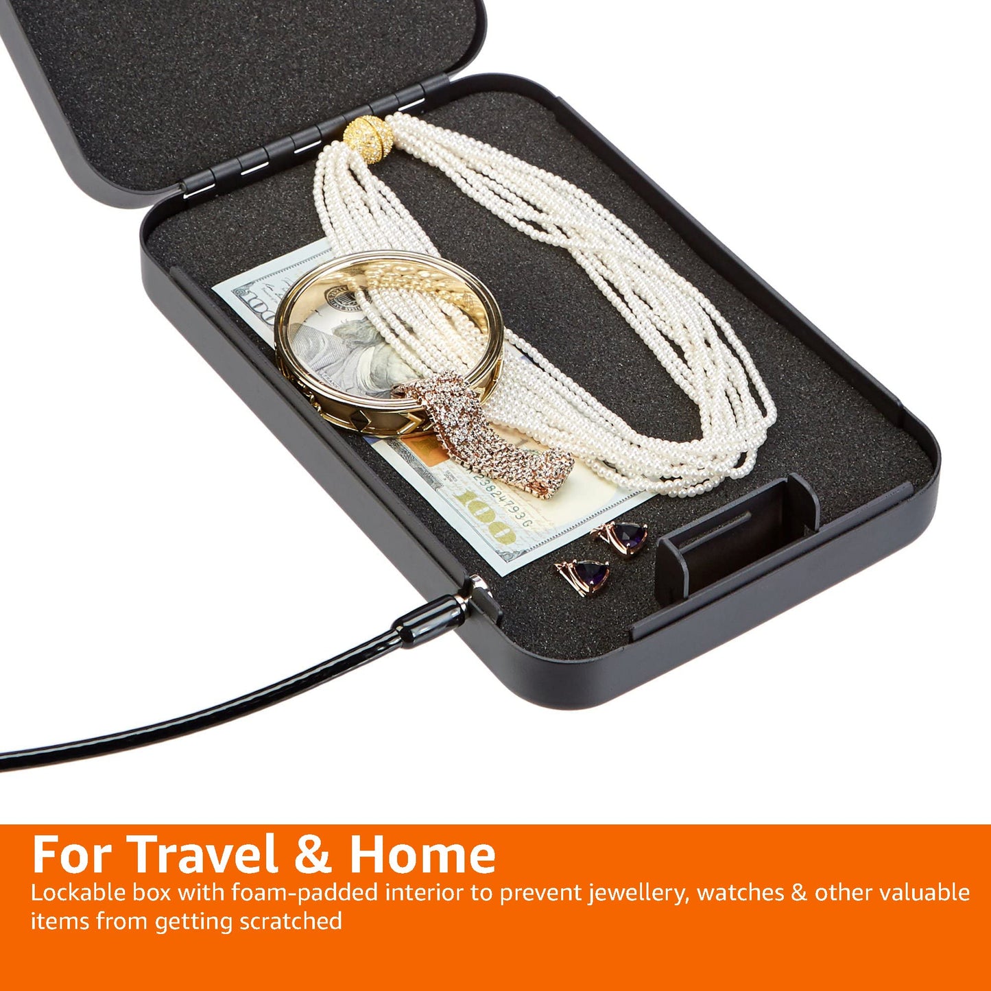 Amazon Basics Portable Security Case Lock Box Safe, Small Lock Box with Code, for College Dorm Room, Home, Combination Lock, XL, Black