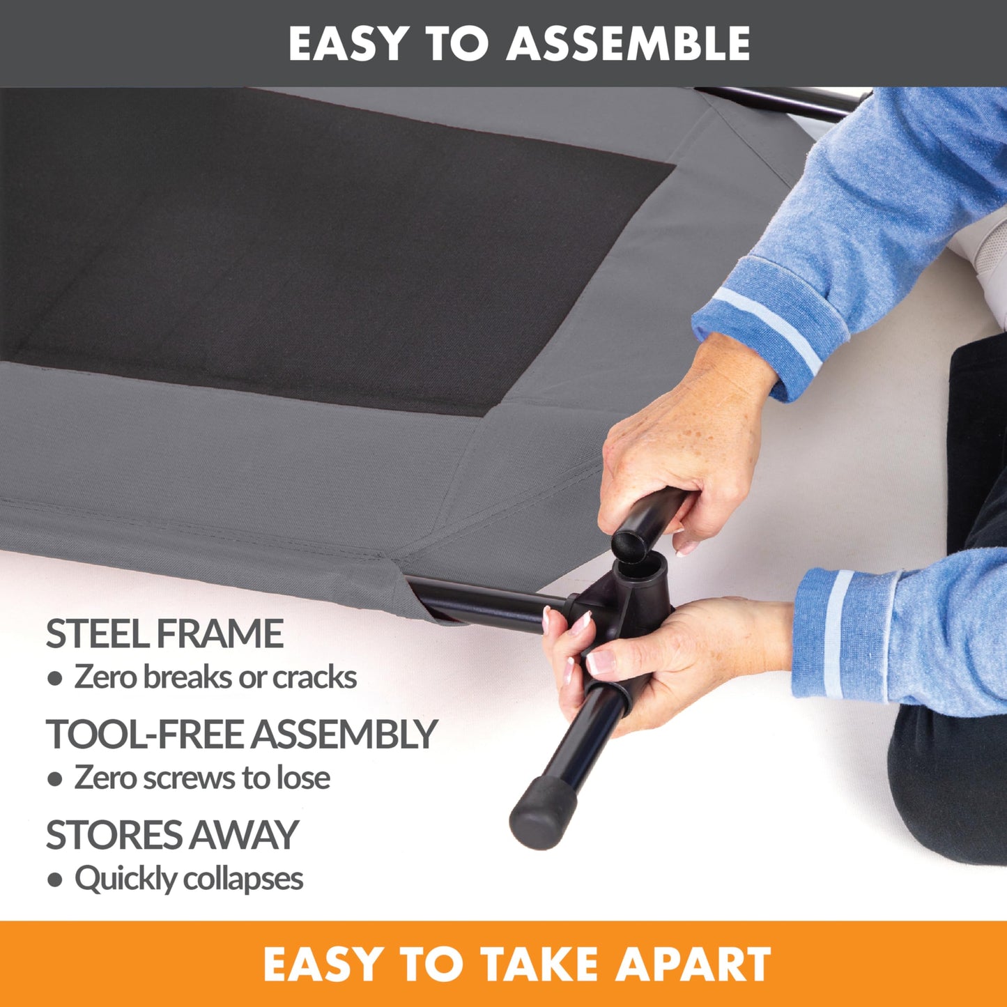 K&H Pet Products Bolster Dog Cot, Cooling Indoor Outdoor Elevated Cot Hammock Dog Bed with Removable Washable Bolsters, Washable Mesh Cover, Raised Metal Frame - Large 42 X 30in Charcoal