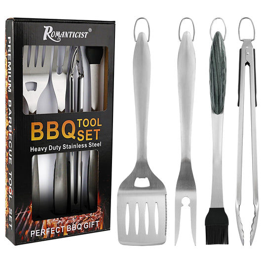 ROMANTICIST 4pc Heavy Duty Grill Accessories for Top Chef - Professional Grill Tools Set & Basic BBQ Tools for Backyard Restaurant Outdoor Kitchen - Deluxe Grill Gift for Dad on Father’s Day Birthday