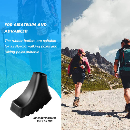 6 Pack Hiking Walking Sticks Rubber Tips, Replacement Tips Protectors for Trekking Poles, Fits Most Standard Hiking, Trekking, Walking Poles (Shoe Shape Tips)