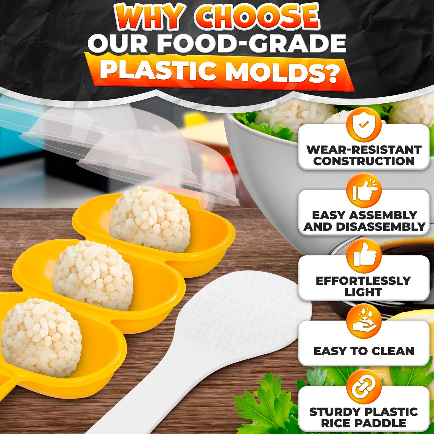 Rice Ball Mold Set (2 Pack) – Easy Rice Ball Maker, Sushi & Onigiri Maker with Paddle Spoon for Temari Sushi, Yaki-Onigiri, Omusubi – Fun Smiley Shape for Bento & Creative Meal Presentation