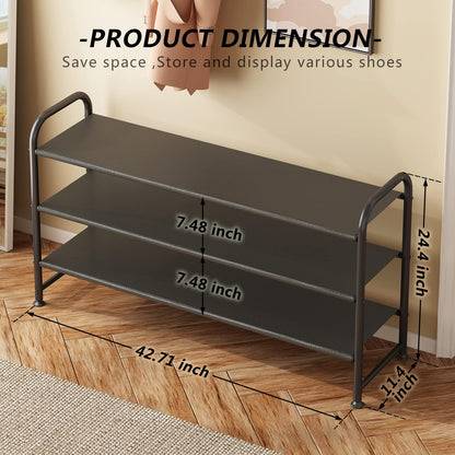 INGIORDAR Shoe Rack 3 Tier Long Storage Organizer Wide Metal Shoe Shelf for Closet Entryway Black